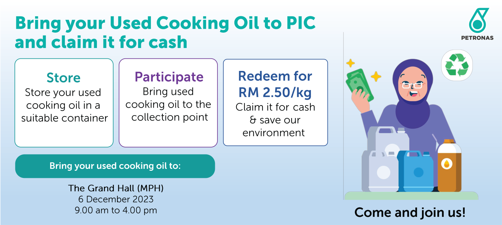 Bring your Used Cooking Oil and claim it for cash!