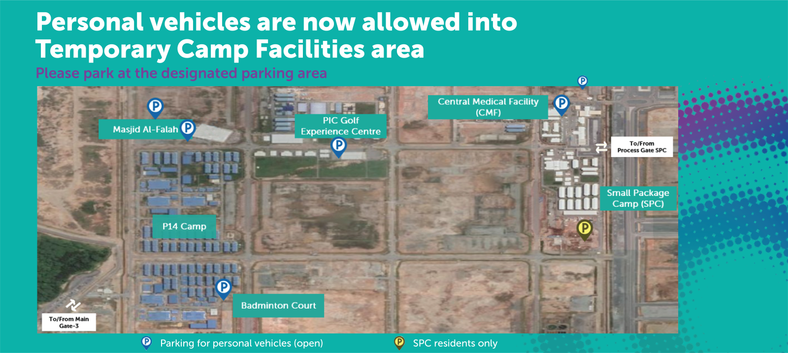 Personal Vehicles Parking at TCF Area